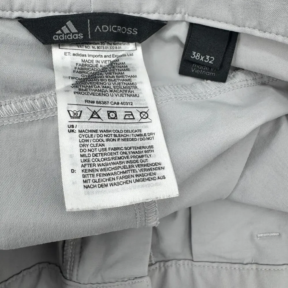 adidas Golf Pants Mens 38x32 (39x30 ACTUAL) Gray Adicross Activewear Nylon Blend